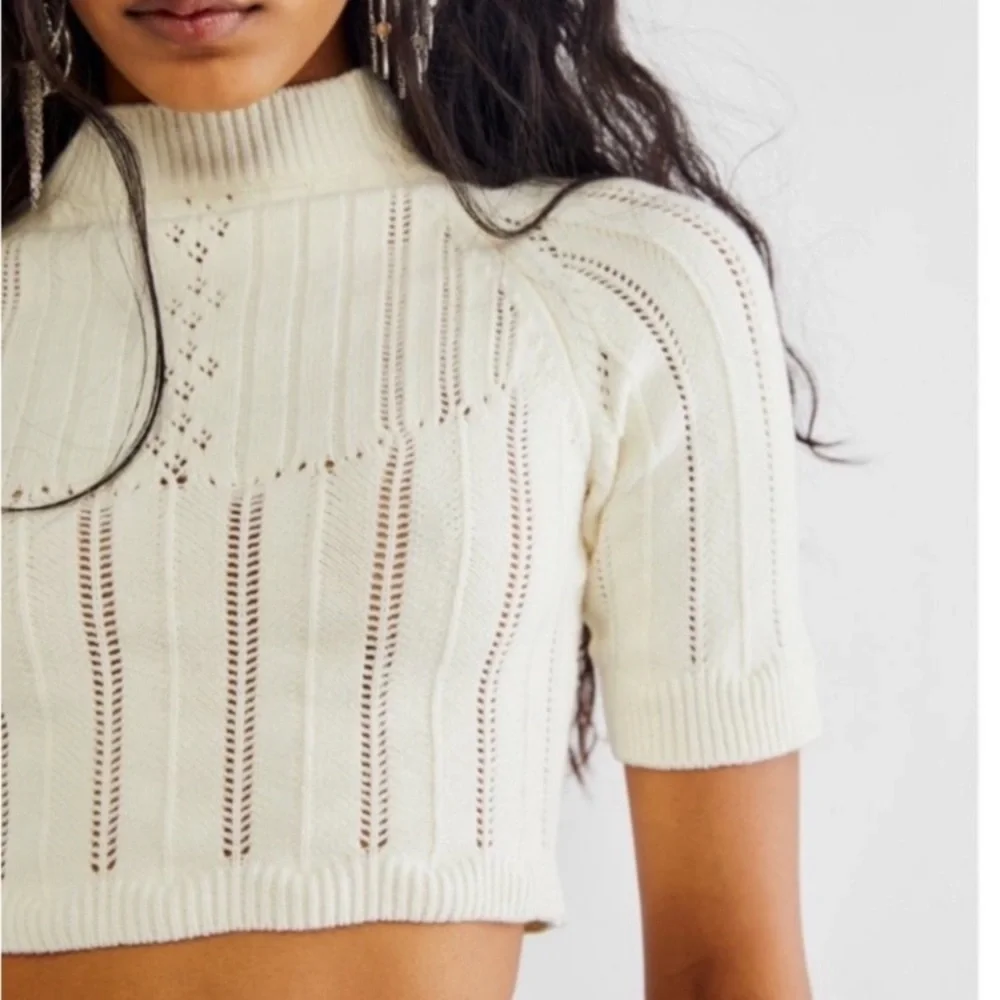 Free People Intimately Off White Cropped Knit Body Sweater - Picture 3 of 9